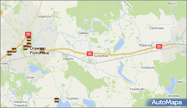 mapa Suliszewo gmina Drawsko Pomorskie, Suliszewo gmina Drawsko Pomorskie na mapie Targeo