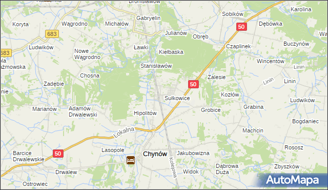 mapa Sułkowice gmina Chynów, Sułkowice gmina Chynów na mapie Targeo
