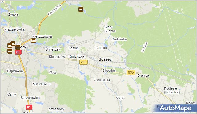 mapa Suszec powiat pszczyński, Suszec powiat pszczyński na mapie Targeo