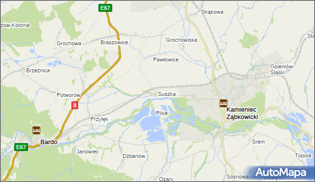 mapa Suszka gmina Kamieniec Ząbkowicki, Suszka gmina Kamieniec Ząbkowicki na mapie Targeo