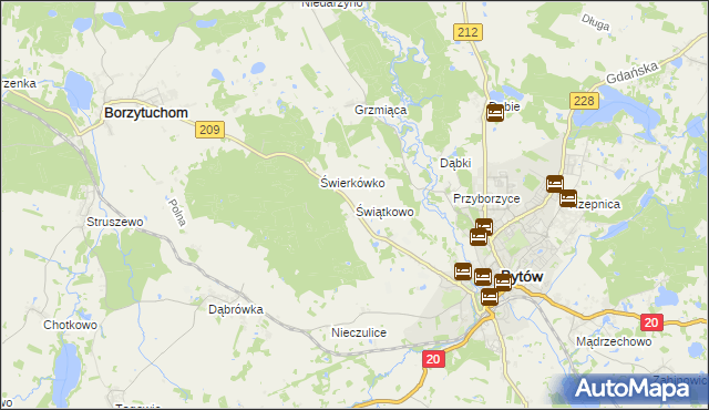 mapa Świątkowo gmina Bytów, Świątkowo gmina Bytów na mapie Targeo