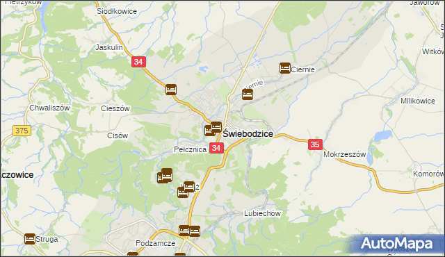 mapa Świebodzice, Świebodzice na mapie Targeo