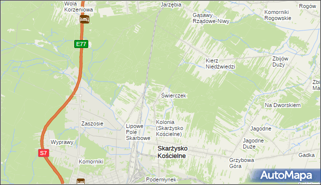 mapa Świerczek gmina Skarżysko Kościelne, Świerczek gmina Skarżysko Kościelne na mapie Targeo