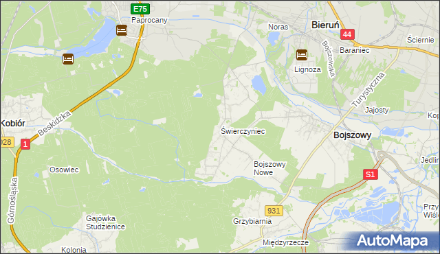 mapa Świerczyniec gmina Bojszowy, Świerczyniec gmina Bojszowy na mapie Targeo
