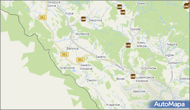 mapa Świerki gmina Nowa Ruda, Świerki gmina Nowa Ruda na mapie Targeo