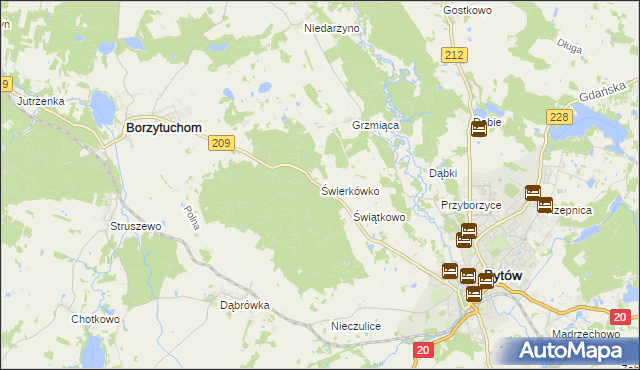 mapa Świerkówko gmina Bytów, Świerkówko gmina Bytów na mapie Targeo