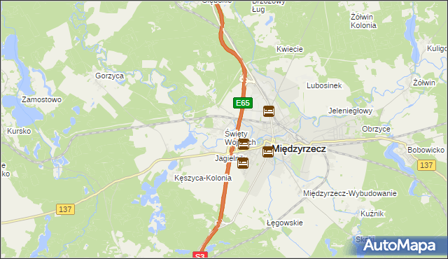 mapa Święty Wojciech gmina Międzyrzecz, Święty Wojciech gmina Międzyrzecz na mapie Targeo