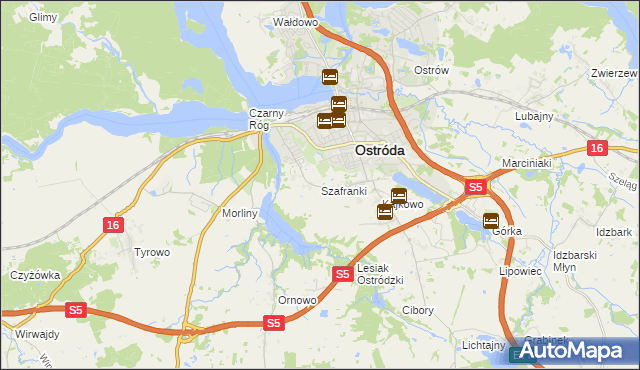 mapa Szafranki gmina Ostróda, Szafranki gmina Ostróda na mapie Targeo