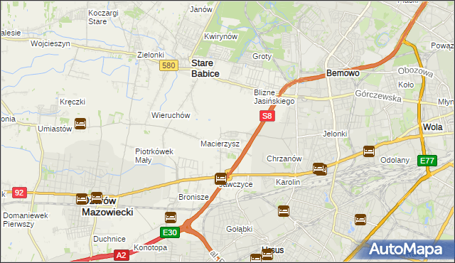 mapa Szeligi gmina Ożarów Mazowiecki, Szeligi gmina Ożarów Mazowiecki na mapie Targeo