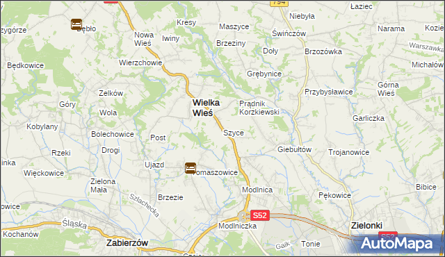 mapa Szyce gmina Wielka Wieś, Szyce gmina Wielka Wieś na mapie Targeo