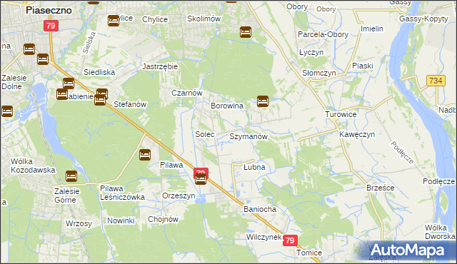 mapa Szymanów gmina Góra Kalwaria, Szymanów gmina Góra Kalwaria na mapie Targeo