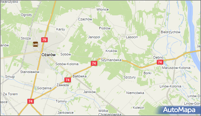 mapa Szymanówka gmina Ożarów, Szymanówka gmina Ożarów na mapie Targeo