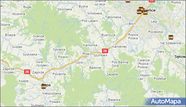 mapa Szymbark gmina Gorlice, Szymbark gmina Gorlice na mapie Targeo