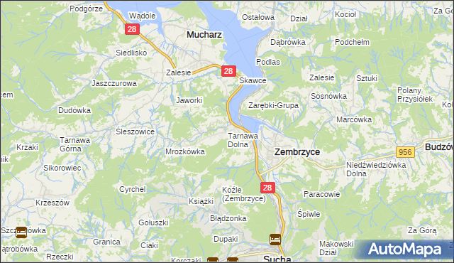 mapa Tarnawa Dolna gmina Zembrzyce, Tarnawa Dolna gmina Zembrzyce na mapie Targeo