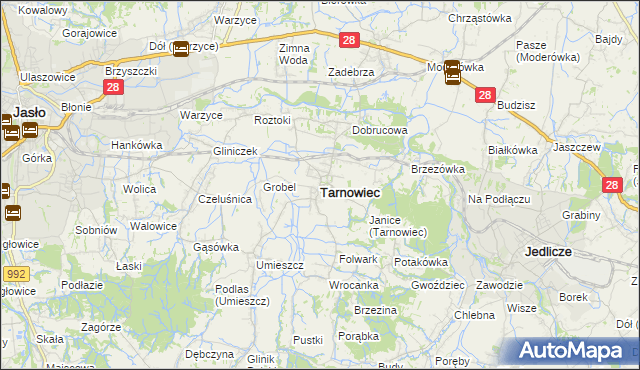 mapa Tarnowiec powiat jasielski, Tarnowiec powiat jasielski na mapie Targeo