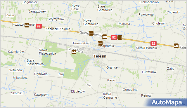 mapa Teresin powiat sochaczewski, Teresin powiat sochaczewski na mapie Targeo