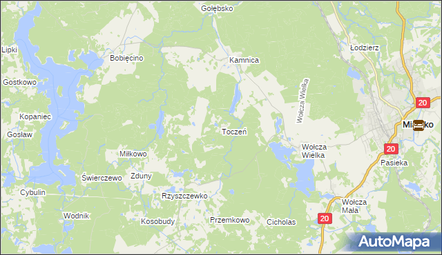 mapa Toczeń gmina Miastko, Toczeń gmina Miastko na mapie Targeo