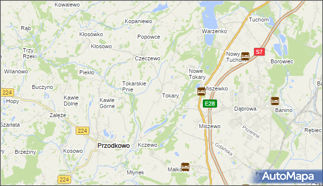 mapa Tokary gmina Przodkowo, Tokary gmina Przodkowo na mapie Targeo