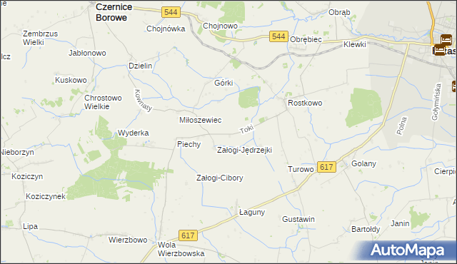 mapa Toki gmina Czernice Borowe, Toki gmina Czernice Borowe na mapie Targeo