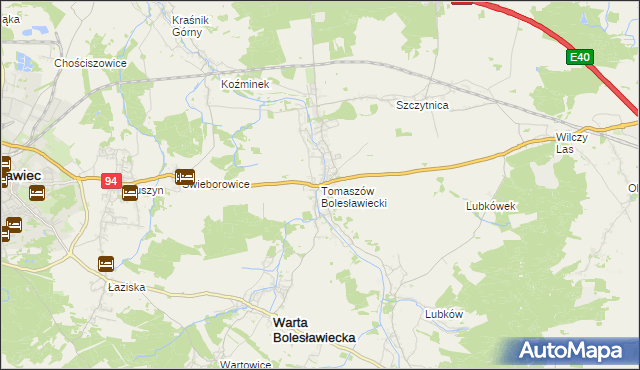 mapa Tomaszów Bolesławiecki, Tomaszów Bolesławiecki na mapie Targeo