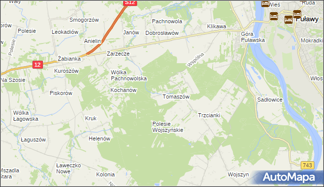 mapa Tomaszów gmina Puławy, Tomaszów gmina Puławy na mapie Targeo