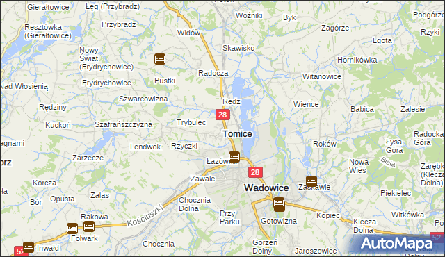 mapa Tomice powiat wadowicki, Tomice powiat wadowicki na mapie Targeo