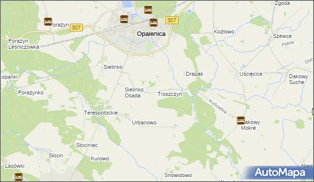 mapa Troszczyn gmina Opalenica, Troszczyn gmina Opalenica na mapie Targeo