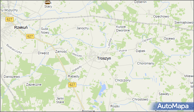 mapa Troszyn powiat ostrołęcki, Troszyn powiat ostrołęcki na mapie Targeo