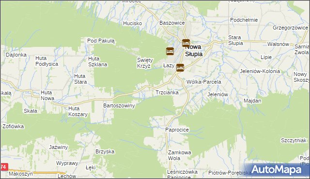 mapa Trzcianka gmina Nowa Słupia, Trzcianka gmina Nowa Słupia na mapie Targeo