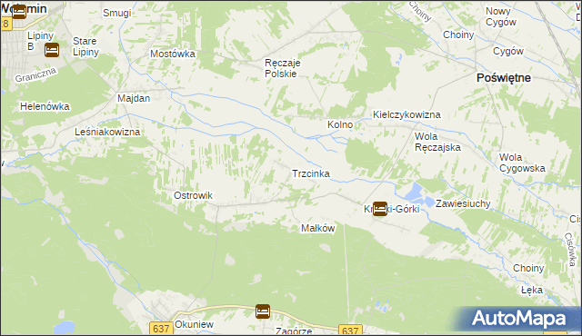 mapa Trzcinka gmina Poświętne, Trzcinka gmina Poświętne na mapie Targeo