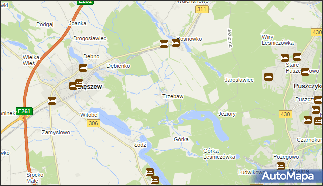 mapa Trzebaw gmina Stęszew, Trzebaw gmina Stęszew na mapie Targeo