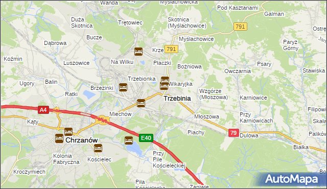 mapa Trzebinia powiat chrzanowski, Trzebinia powiat chrzanowski na mapie Targeo