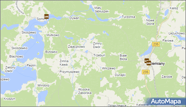 mapa Trzebuń gmina Dziemiany, Trzebuń gmina Dziemiany na mapie Targeo