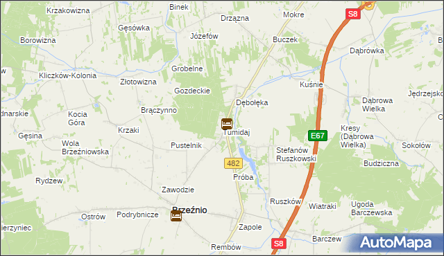 mapa Tumidaj gmina Brzeźnio, Tumidaj gmina Brzeźnio na mapie Targeo