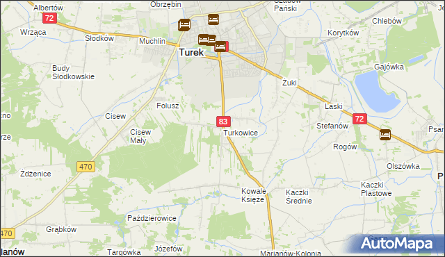 mapa Turkowice gmina Turek, Turkowice gmina Turek na mapie Targeo