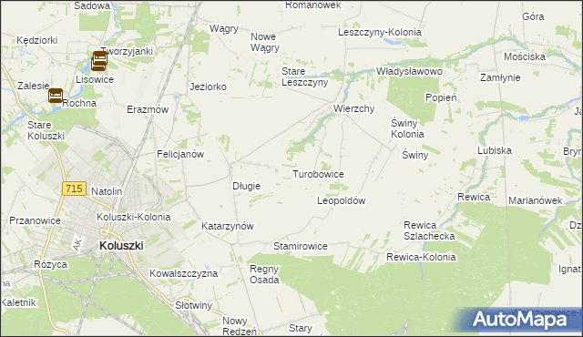mapa Turobowice gmina Koluszki, Turobowice gmina Koluszki na mapie Targeo