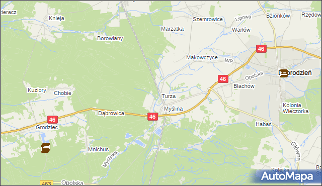 mapa Turza gmina Dobrodzień, Turza gmina Dobrodzień na mapie Targeo