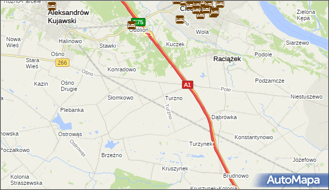 mapa Turzno gmina Raciążek, Turzno gmina Raciążek na mapie Targeo