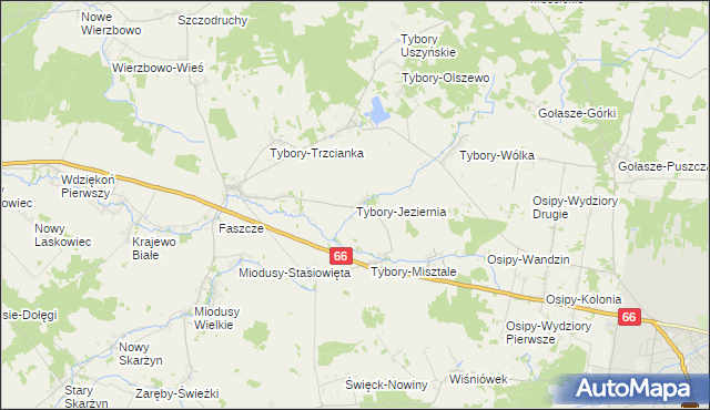 mapa Tybory-Jeziernia, Tybory-Jeziernia na mapie Targeo