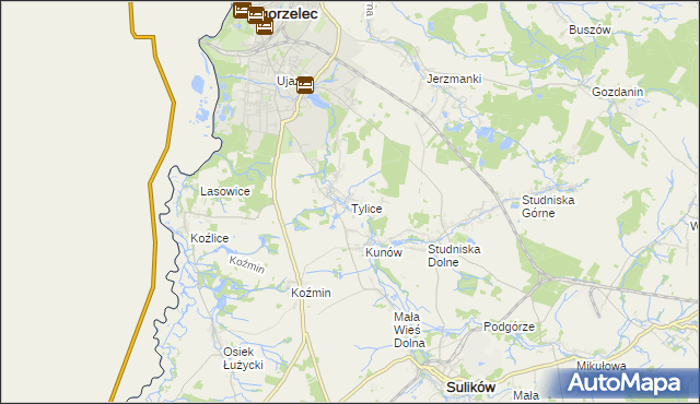 mapa Tylice gmina Zgorzelec, Tylice gmina Zgorzelec na mapie Targeo