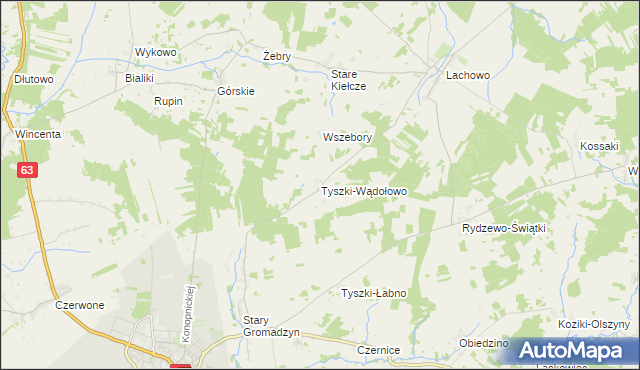 mapa Tyszki-Wądołowo, Tyszki-Wądołowo na mapie Targeo