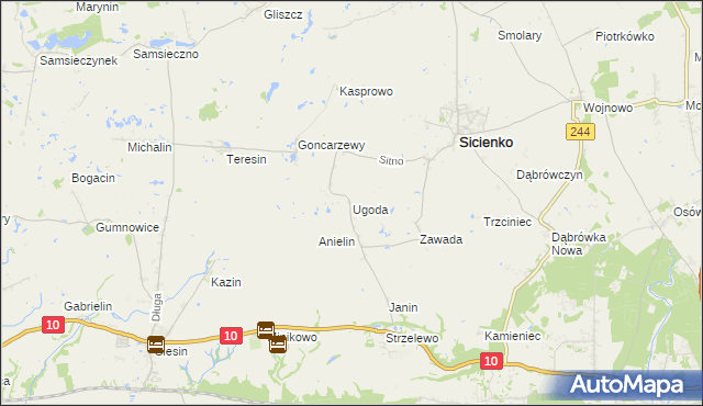 mapa Ugoda gmina Sicienko, Ugoda gmina Sicienko na mapie Targeo