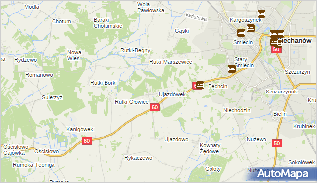 mapa Ujazdówek gmina Ciechanów, Ujazdówek gmina Ciechanów na mapie Targeo