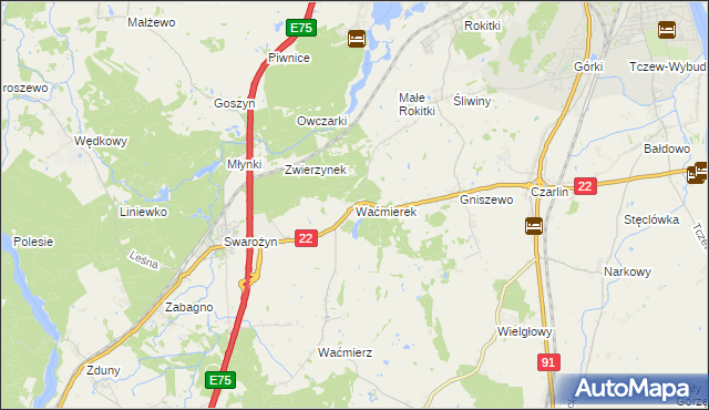 mapa Waćmierek, Waćmierek na mapie Targeo