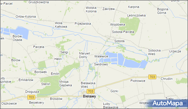 mapa Walewice gmina Bielawy, Walewice gmina Bielawy na mapie Targeo