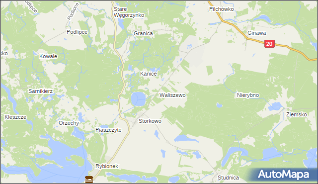 mapa Waliszewo gmina Ińsko, Waliszewo gmina Ińsko na mapie Targeo