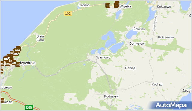 mapa Warnowo gmina Wolin, Warnowo gmina Wolin na mapie Targeo