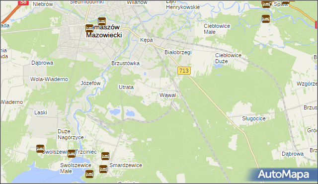 mapa Wąwał gmina Tomaszów Mazowiecki, Wąwał gmina Tomaszów Mazowiecki na mapie Targeo