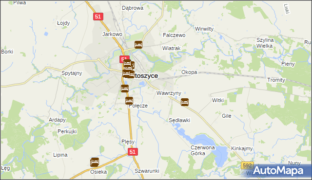 mapa Wawrzyny gmina Bartoszyce, Wawrzyny gmina Bartoszyce na mapie Targeo