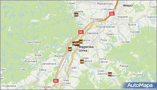 mapa Węgierska Górka, Węgierska Górka na mapie Targeo